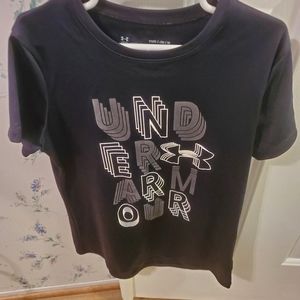 Two Girl's sz YM black Under Armour shirts